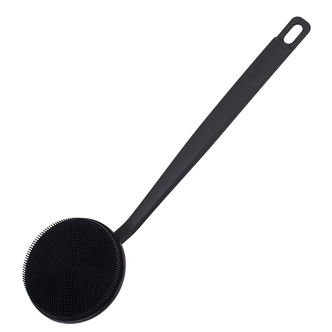 DNC Back Scrubber for Shower, Silicone Shower Brush with Long Handle Soft Bristles, Bath Body Exfoliator Washer for Men Women