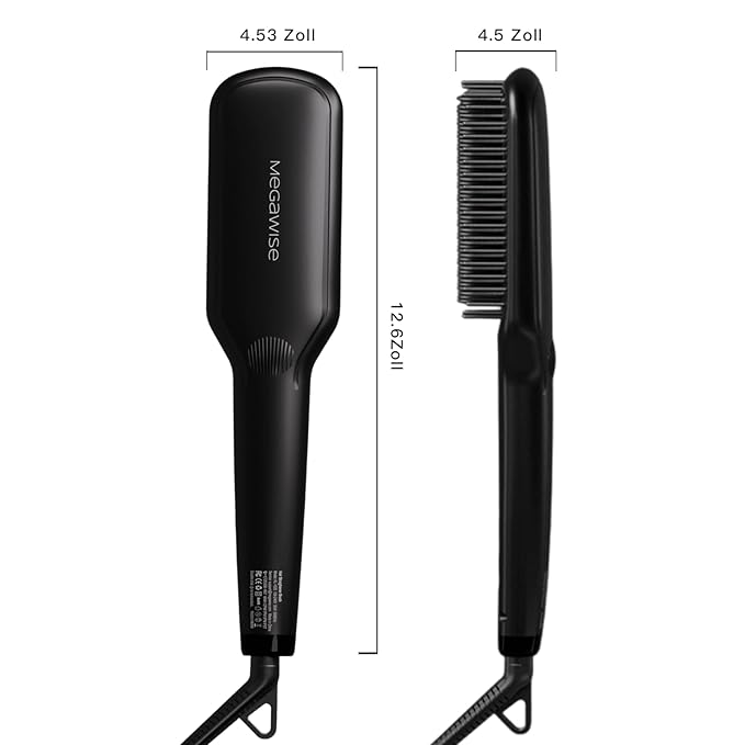 MEGAWISE Pro Ceramic Ionic Hair Straightener Brush for Home Salon, Straightening Hair Brush with 20s Heating Tech, Auto-Off, Anti-Scald with Universal Dual Voltage,Rotatable Power Cord, Black