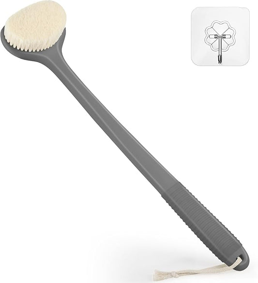 VANZAVANZU Back Scrubber for Shower, Bath Brush with 17-Inch Long Anti-Slip Handle, Wet and Dry Brushing Body Brush for Body Cleansing, Back Brush for Men and Women (Grey)