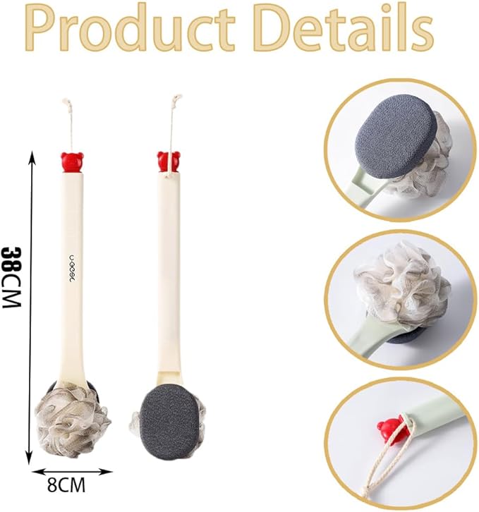 Long Handle Double Sided Shower Body Brush,Back Scrubber Bath Mesh Sponge with Curved Long Handle for Skin Exfoliating Bath,with Shower Foot Scrubber Brush,1 Piece.