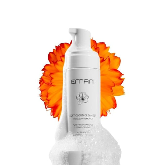 Emani Soft Cloud Foam Cleanser, All-in-One Sensitive Skin Face Wash, All Skin Types + Fragrance-Free Makeup - Sunscreen Remover, SLS-FREE, Plant-Based, pH Balancing, 150ml