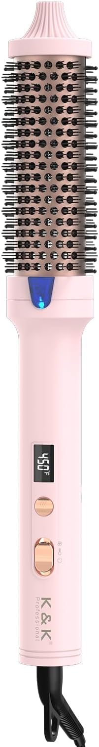 K&K 1.7 Inch Cool-AIR TECH Hair Styling Tool Bounce Brush, Heated Thermal Round Brush with Negative Ion Technology, Multiple Heat Settings for Blowout Look with Hair Care Oil, Temperture Contronal