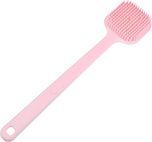 Soft Silicone Bath Brush, Non-Slip Back Scrubber Shower with Long Handle for Men and Women, Pink Routine
