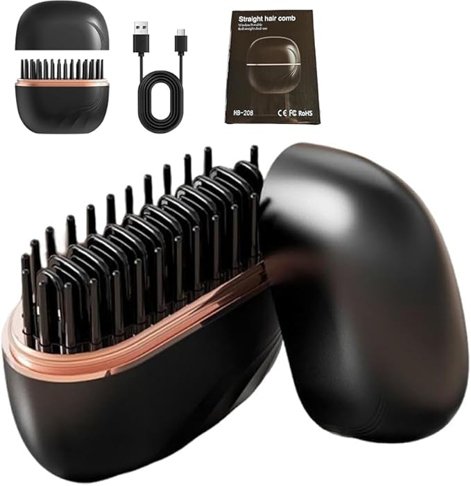 Mini Straightener, Rechargeable Portable Hair Straightener Brush, 3-Control & Fast Heating Technology, Anti Scald Shell, Lightweight and Portable for Home Travel Gift (Black)