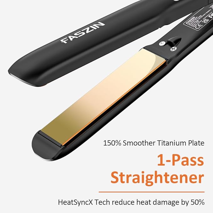 Faszin Professional Hair Straightener, 1.18 inch Ionic Titanium Plate, 20S Fast Heat Up Flat Iron with Clear LED Display, 2 in 1 Straightener and Curler Styling Tool for Straighten Hair (Black)