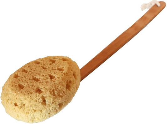 18'' Shower Body Brush Sea Sponge Long Wooden Handle Back Scrubber Bath Brush Gentle Exfoliating Lotion Applicator