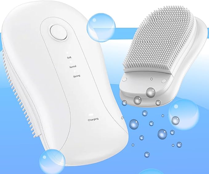 Electric Sonic Body Brush Scrubber, Rechargeable Bath Brush, High-Frequency Pulsation, Clean Body and Face, Waterproof, Exfoliating and Massaging Skin (White Pearl) for Women, Men, Mother Day Gift