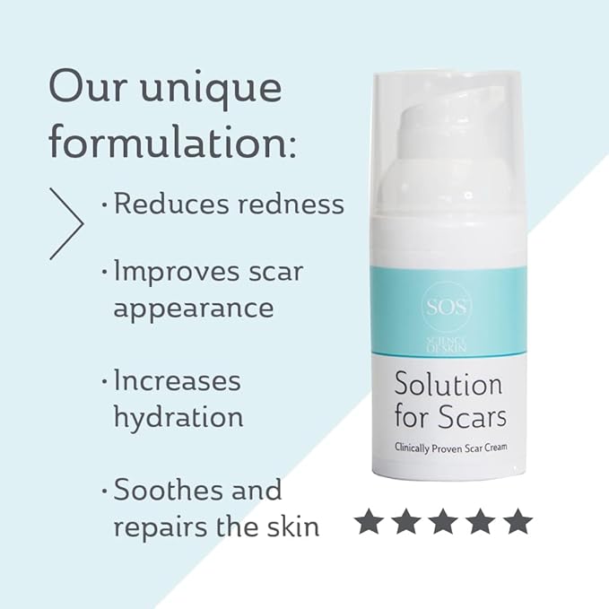 Science of Skin Solution for Scars - Clinically Proven Active Scar Cream. Reduces The Appearance of Old & New Scars. Clinically Proven to Reduce The Appearance of Scarring (Single Unit)