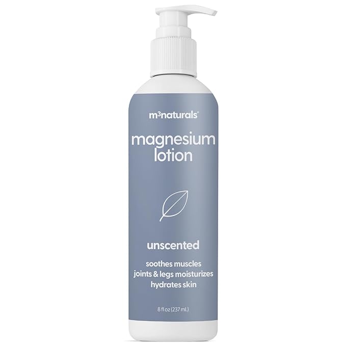 M3 Naturals Unscented Magnesium Lotion for Sleep & Leg Cramps, Suitable for Sensitive Skin, Helps with Muscle Relaxation, Soothes Tired Legs & Foot Aches and Supports Restful Nights, 8 fl oz
