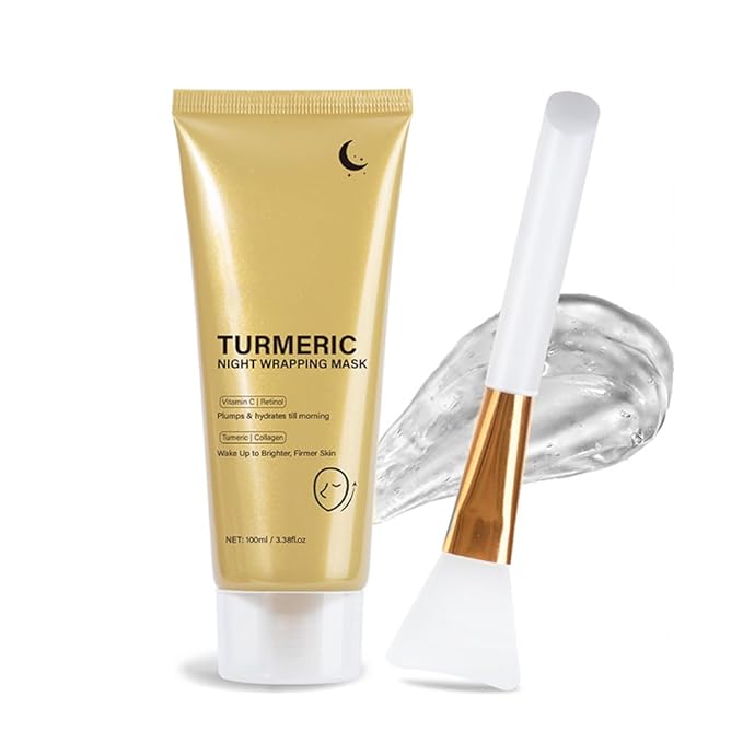 Collagen Night Wrapping Mask with Brush, Peel Off Face Mask with Retinol, VC, Turmeric Overnight Moisturizing Masks for Skin Smoothing, Nourishing & Firming 3.38 Floz