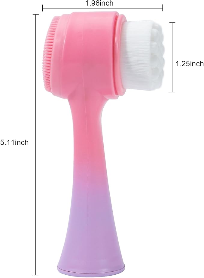 Face Brush 2 in 1, Silicone Facial Cleansing Exfoliating Brush Soft Bristles Pore Deep Cleansing Manual Dual Face Wash Scrub Brush For Massaging, Makeup Skincare Removal, Gradient Pink