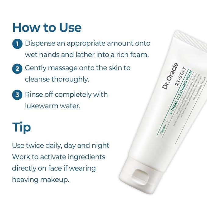 DR.ORACLE 21 Stay A-Thera Cleansing Foam – Tea Tree Oil & Salicylic Acid Cleanser for Hormonal Acne, Pore Deep Cleansing Foam, Korean Skin Care, Dermatologist Tested 3.38 fl oz