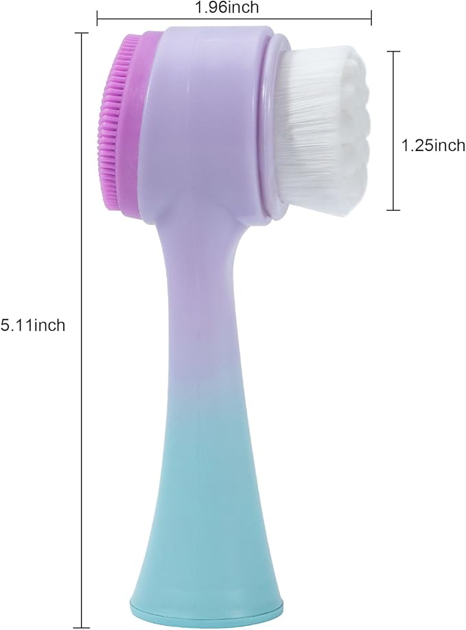 Face Brush 2 in 1, Silicone Facial Cleansing Exfoliating Brush Soft Bristles Pore Deep Cleansing Manual Dual Face Wash Scrub Brush For Massaging, Makeup Skincare Removal, Gradient Purple