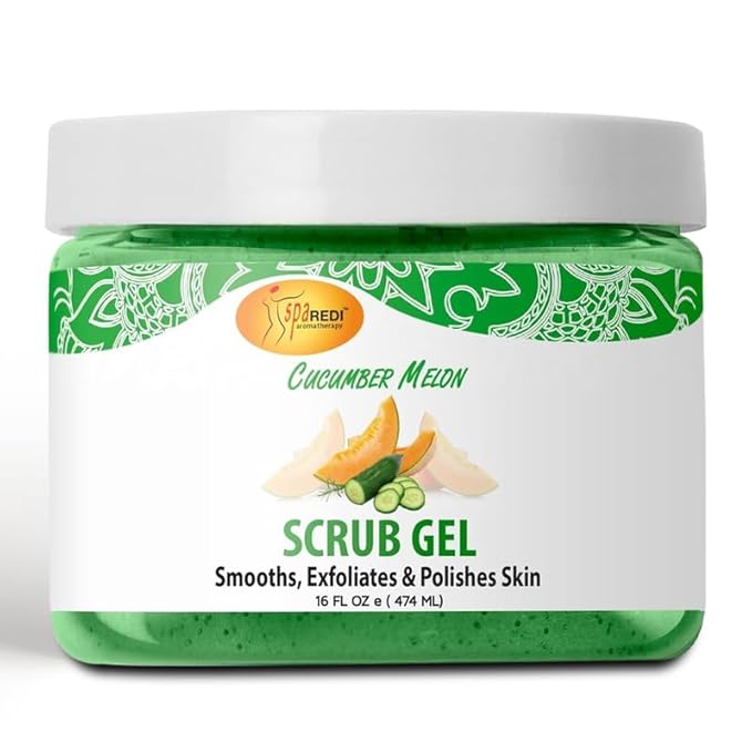 SPA REDI – Exfoliating Scrub Pumice Gel, Cucumber Melon, 16 oz - Manicure, Pedicure and Body Exfoliator Infused with Hyaluronic Acid, Amino Acids, Panthenol and Comfrey Extract