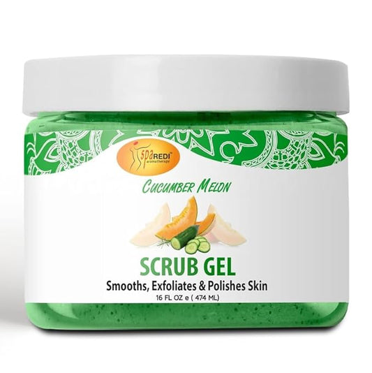 SPA REDI – Exfoliating Scrub Pumice Gel, Cucumber Melon, 16 oz - Manicure, Pedicure and Body Exfoliator Infused with Hyaluronic Acid, Amino Acids, Panthenol and Comfrey Extract