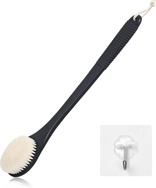 17-Inch Back Scrubber for Shower, Anti-Slip Exfoliating Body Brush for Bath, Gentle Back Brush for Shower for Men, and Women, Cleaning Skin for Smooth, Glowing Skin (Black)