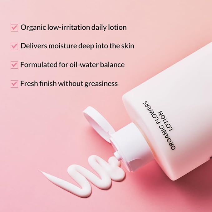 Whamisa Organic Flowers Lotion Double Rich, 95.2% Organic, Waterless Formula, Fermented Postbiotic for Deep Hydration & Soothing, Moisturizing (200ml)