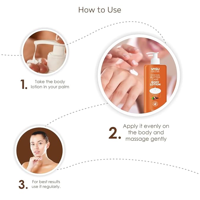 Vasu Naturals Cocoa Butter Body Lotion for Dry Skin - 24-Hour Hydration with Olive Oil & Vitamin E, Non-Greasy, Fast-Absorbing Moisturizer - Pack of 2-11.83 fl oz each