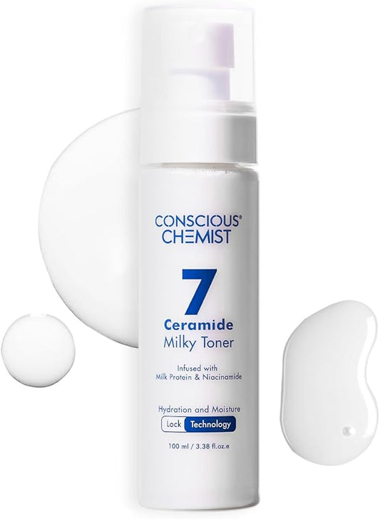 Conscious Chemist® Hydrating Milky Face Toner – 3.4 fl oz (100ml) | with 7 Ceramide Complex & Niacinamide | Soothes, Smooths & Strengthens Skin Barrier | for Glowing Skin | All Skin Types