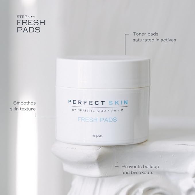 PERFECT SKIN BY CHRISTIE KIDD, PA-C | Fresh Pads – BHA Salicylic Acid Acne Treatment Pads with Niacinamide, Willow Bark & Witch Hazel – Reduces Blemishes, Tightens Pores, Brightens Skin - 60 Pads