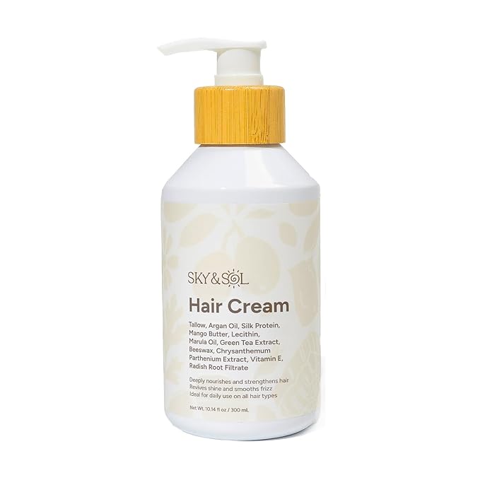 Sky and Sol Hair Cream Leave-In Conditioner | Deep Nourishing Treatment for Dry Damaged Curly Wavy Hair | Shine Volume Moisturizer