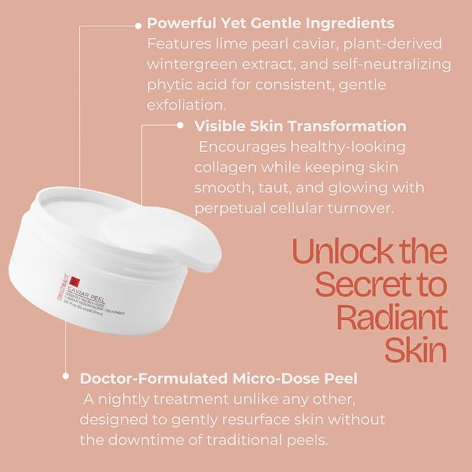 Consult Beaute CAVIAR PEEL Micro-Dose Exfoliating Detox Pads, Skin Resurfacing Treatment with Phytic Acid, Salicylic Acid for Radiance, Facial Polishes for Pores, Blemishes, Fine Lines - 30 Count