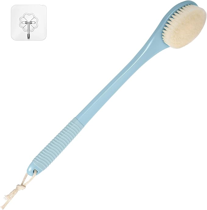 17-Inch Back Scrubber for Shower, Anti-Slip Exfoliating Body Brush for Bath, Gentle Back Brush for Shower for Men, and Women, Cleaning Skin for Smooth, Glowing Skin (Light Blue)