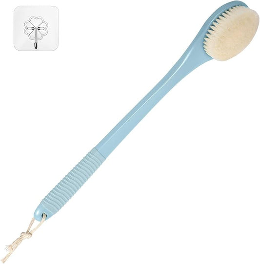 17-Inch Back Scrubber for Shower, Anti-Slip Exfoliating Body Brush for Bath, Gentle Back Brush for Shower for Men, and Women, Cleaning Skin for Smooth, Glowing Skin (Light Blue)