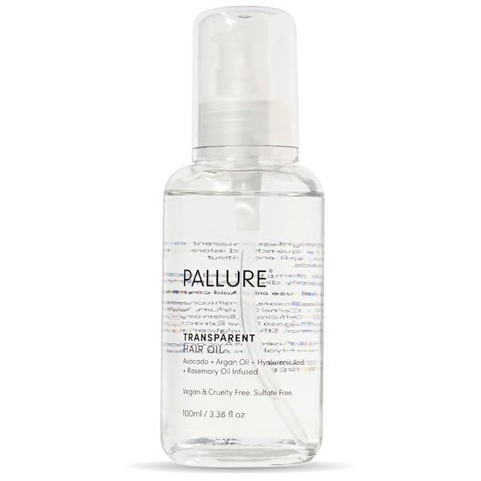 Pallure Transparent Hair Oil Treatment, To Support Thicker, Voluminous, Fuller Looking Hair, Infused with Hyaluronic Acid, Biotin, Avocado and Rosemary Oil (3.4 Fl Oz)