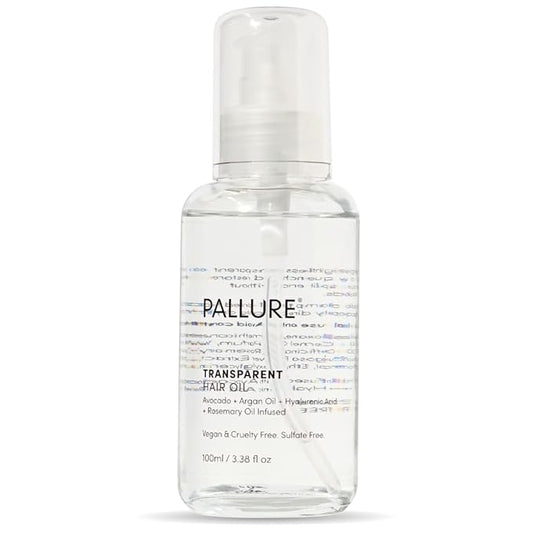 Pallure Transparent Hair Oil Treatment, To Support Thicker, Voluminous, Fuller Looking Hair, Infused with Hyaluronic Acid, Biotin, Avocado and Rosemary Oil (3.4 Fl Oz)