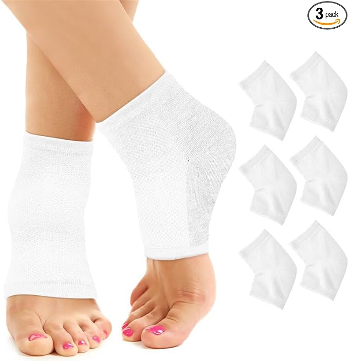Moisturizing Socks for Mens Cracked Heels - Moisturizer Heel Sleeves to Smooth & Soften Rough Cracked Heels & Dry Feet. Large Aloe Moisturizing Heel Socks (White - 3 Pairs, Fits Most)