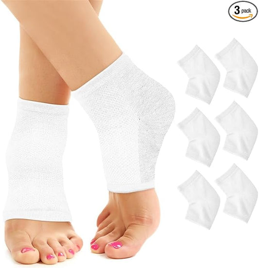 Moisturizing Socks for Mens Cracked Heels - Moisturizer Heel Sleeves to Smooth & Soften Rough Cracked Heels & Dry Feet. Large Aloe Moisturizing Heel Socks (White - 3 Pairs, Fits Most)