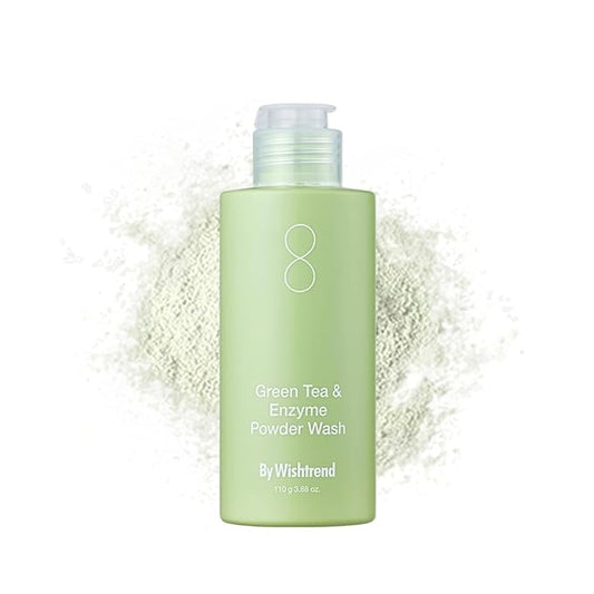 BY WISHTREND Green Tea & Enzyme Powder Wash, Gentle Cleanser for Oily & Sensitive Skin, Removes Impurities, Refine Texture, Deep Face Clean, 3.88 Oz