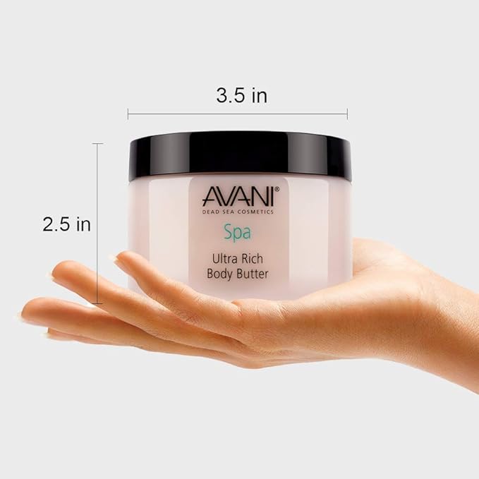 Avani Ultra Rich Body Butter - Dead Sea Salt, Aloe Vera, Vitamin E, Shea, Jojoba, Sunflower, Olive Essential Oil - Natural Butter for All Skin Types - Milk/Honey Fragrance