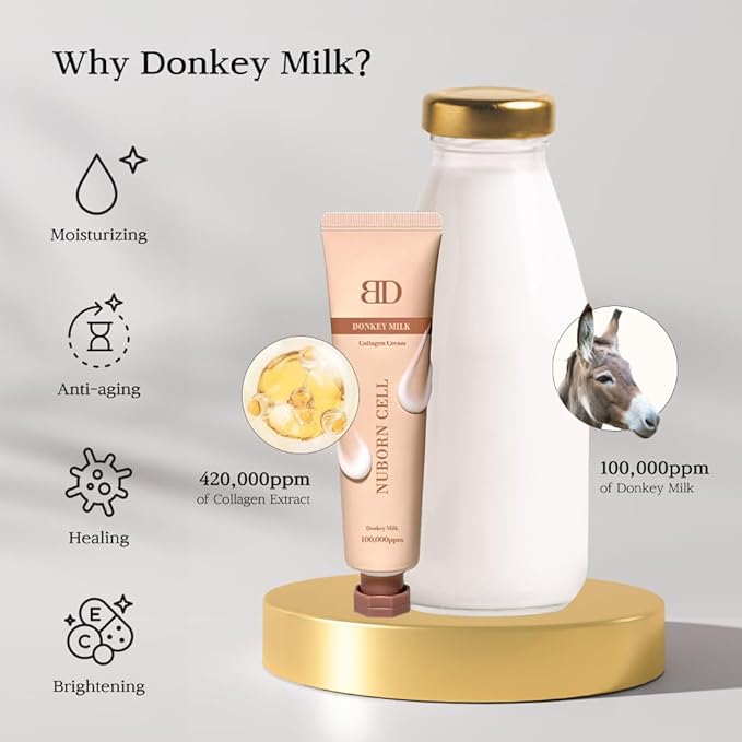 Nuborn Cell Donkey Milk Collagen Cream | Instant glow with 10% Donkey Milk | Type 1 Collagen for Visibly Smooth and Dewy Skin | All Skin Types 65ml (2.19 fl oz)