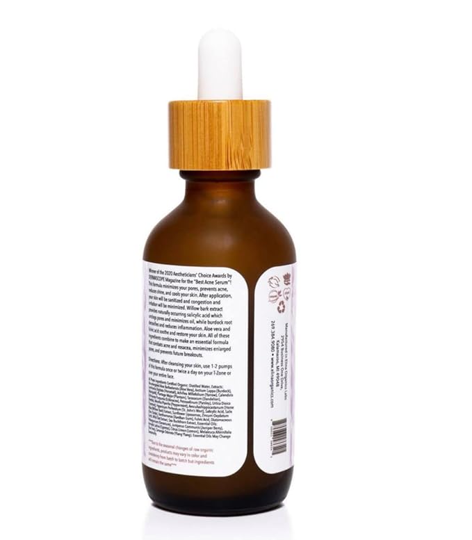 Oil Control Formula, 2oz – Clarifying Serum with Willow Bark, Zinc Oxide & Burdock Root – Organic, Vegan – Fights Breakouts & Balances Oily Skin