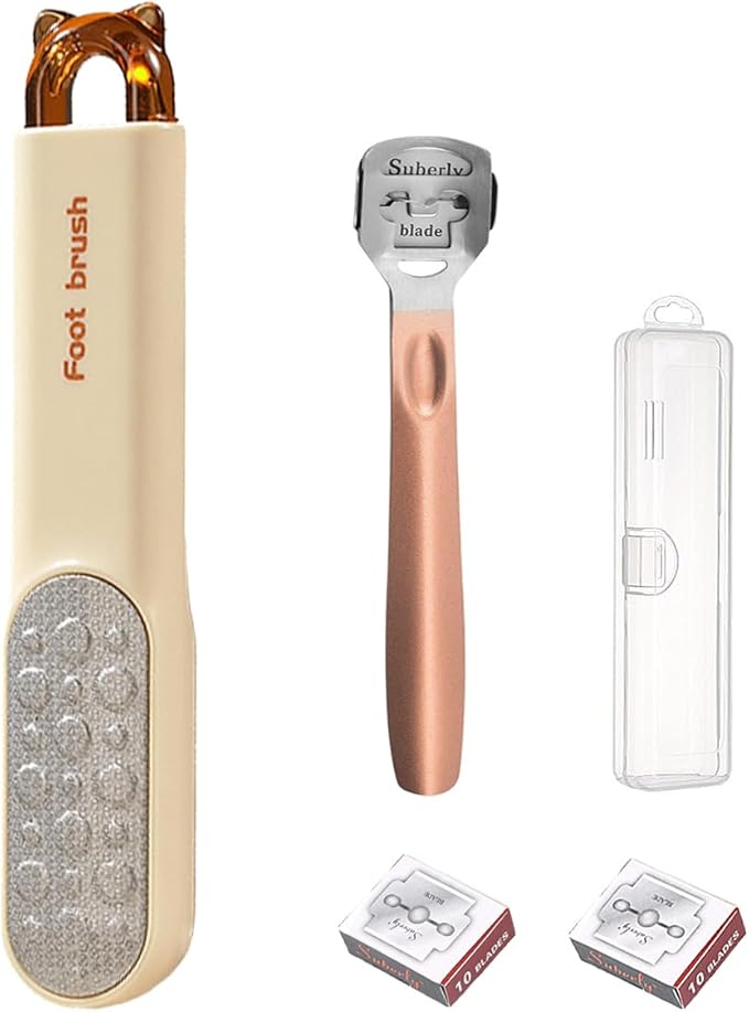 Dual-Sided Foot File-Dead Skin and Callus Shaver with 20 Blades-Stainless Steel Foot Remover for Removing Calluses, Aged Keratin, Hard Dead Skin, and Toe Gap Cleaning-Heel Scraper Pedicure Tool Kit