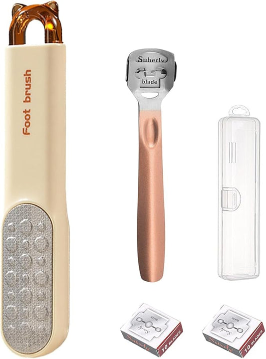 Dual-Sided Foot File-Dead Skin and Callus Shaver with 20 Blades-Stainless Steel Foot Remover for Removing Calluses, Aged Keratin, Hard Dead Skin, and Toe Gap Cleaning-Heel Scraper Pedicure Tool Kit