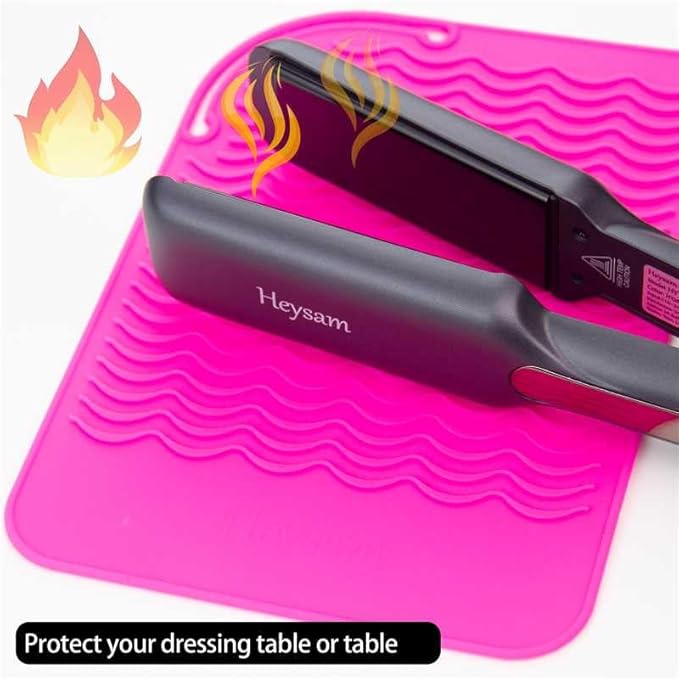 Heysam Flat Iron Silicone Heat Mat for Curling Irons, Hair Straighteners and Curling Comb, Hair Styling Tools Travel Storage Mat/Heat Resistant Pad for Countertop and Drawer, Black, Size: 9"x6.5"