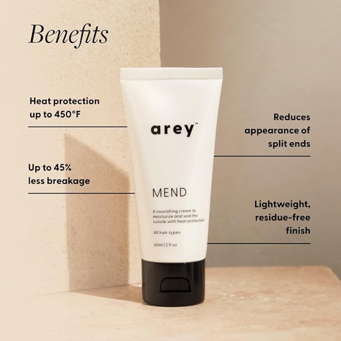 Arey Mend Heat Protectant Leave-In Conditioner | Detangles, Rehydrates, Strengthens and Protects Hair up to 450°F | Vegan, Cruelty-Free & Gluten-Free (2 Fl Oz)