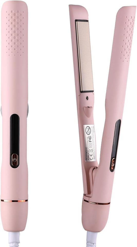 2-in-1 Hair Straightener & Curler Iron with LCD Display, 4 Temp Settings, 30s Fast Heat Up Hair Iron for Hard,Soft & Damaged Hair- Professional Styling Tools for Women (Pink)