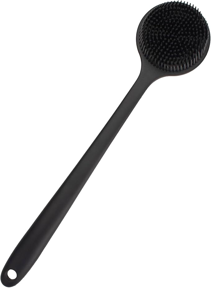 Back Scrubber for Shower, Soft Silicone Back Shower Brush Bath Body Scrubber with Long Handle for Men Women (Black)