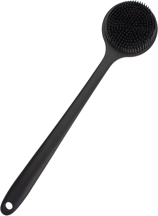 Back Scrubber for Shower, Soft Silicone Back Shower Brush Bath Body Scrubber with Long Handle for Men Women (Black)