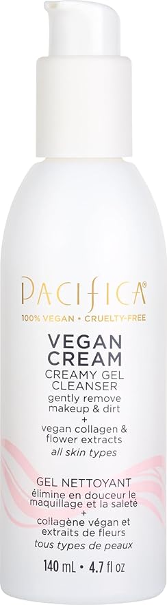 Pacifica Vegan Collagen Cream Gel Facial Cleanser - Daily Foaming Face Wash & Makeup Remover, Hydrating Anti-Aging Face Wash for Dry & Sensitive Skin, 4.7oz