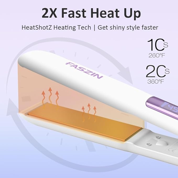 Faszin Hair Straightener, Fast Heat Titanium Flat Iron with Negative Ions to Create Sleek Style, 2 in 1 Straightener and Curler Dual Voltage Styling Tool for Professional Salon Straighten/Curl/Wave