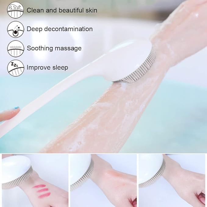 Silicone Back Scrubber for Shower, Exfoliating Body Scrubber with Handle, Soft Shower Scrub Exfoliator Brush for Men and Women, BPA Free, Non-Slip (Grey)