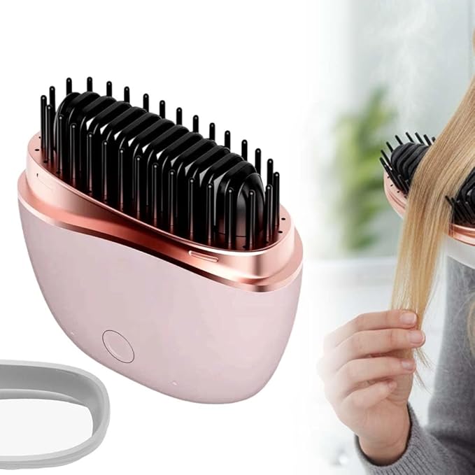 Mini Straightener,Portable Fast Heating Hair Straightener Comb with Mirror,Wireless 2-in-1 Hairs Dressing Combs for Home Travel Gift,Straight Hair Comb with 3 Adjustable Temperatures (Pink)