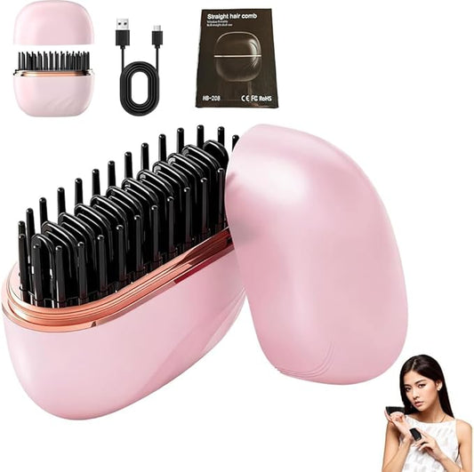 Mini Straightener, Rechargeable Portable Hair Straightener Brush, 3-Control & Fast Heating Technology, Anti Scald Shell, Lightweight and Portable for Home Travel Gift (Pink)