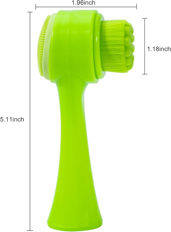 Face Brush 2 in 1, Silicone Facial Cleansing Exfoliating Brush Soft Bristles Pore Deep Cleansing Manual Dual Face Wash Scrub Brush for Massaging, Makeup Skincare Removal, Fluorescent Green