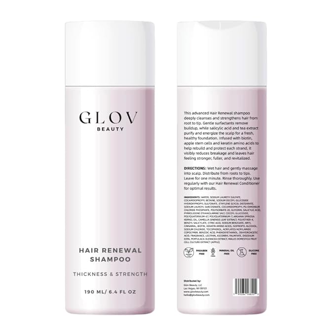 Glov Beauty Hair Renewal Shampoo – Purifying and Revitalizing Formula with Apple Stem Cells, Keratin Amino Acids, Argan Oil, Biotin & Green Tea – Gentle Daily Cleanser for All Hair Types